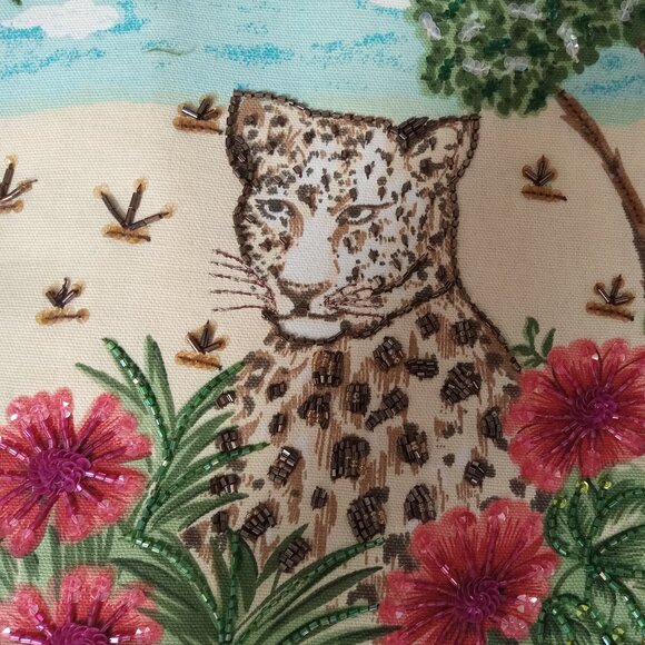 $100 NWT! Exquisite Tote w/Sparkly Flowers & Leopard - Picture 5 of 12